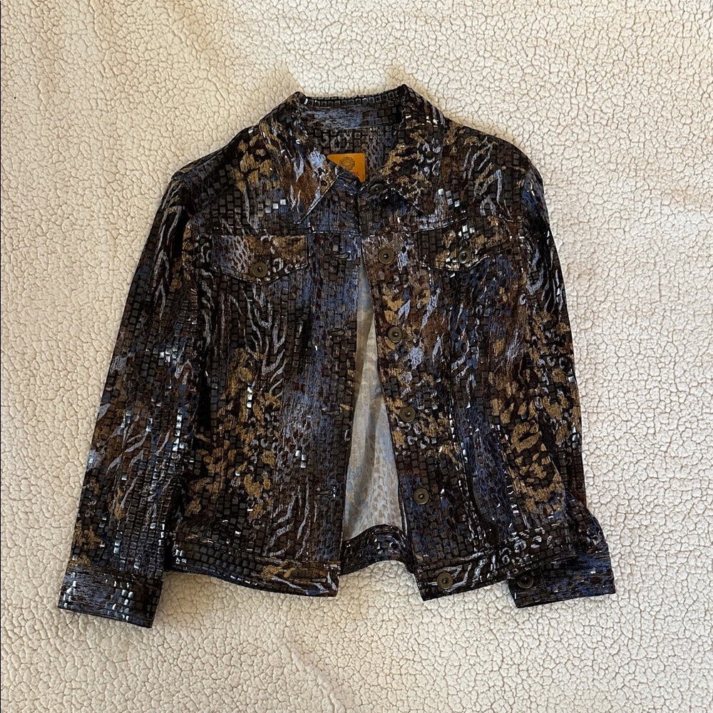 Ruby Rd. Textured Brown and Black Jean Jacket